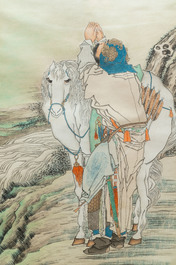 Qian Huian (1833-1911), encre et couleurs sur papier, 19&egrave;me: 'Fugui shoukao, d'apr&egrave;s Wen Anguo'