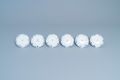 Seven Chinese blue and white cups and saucers, Kangxi
