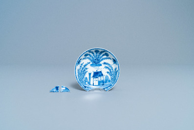 Seven Chinese blue and white cups and saucers, Kangxi