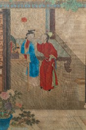 Chinese school, ink and colour on silk, 18th C.: 'The making up of lady'
