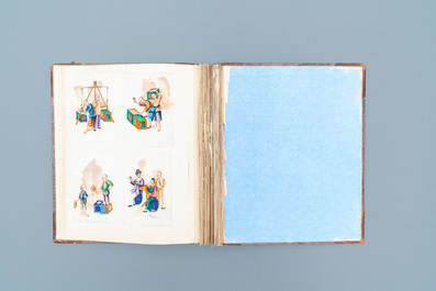 Chinese school, Canton, ink and colour on paper, 19th C.: an album and two boxes with 70 paintings