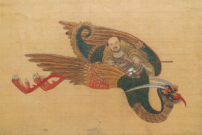 Chinese school, ink and colour on silk, 19/20th C.: 'Immortals and their servants'