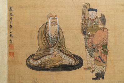 Chinese school, ink and colour on silk, 19/20th C.: 'Immortals and their servants'