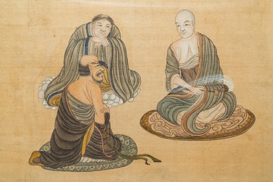 Chinese school, ink and colour on silk, 19/20th C.: 'Immortals and their servants'