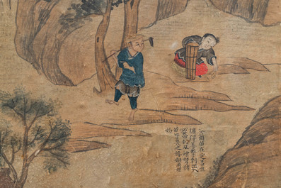 Ecole chinoise, encre et couleurs sur papier, 19&egrave;me: 'La fabrication du papier'