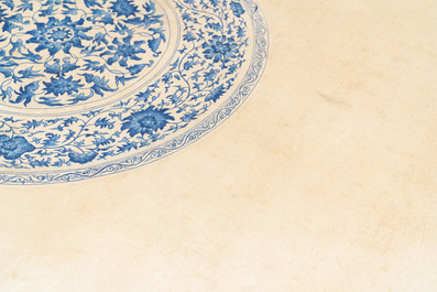 Chinese school, colour on paper, 19th C.: 'A blue and white porcelain Yuan period dish'