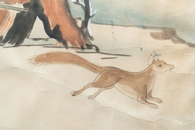 Chinese school, ink and colour on paper, 19/20th C.: 'Two equestrian hunting scenes'