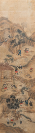 Ecole chinoise, encre et couleurs sur papier, 19&egrave;me: 'La fabrication du papier'