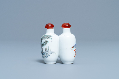 Een dubbele Chinese famille rose snuiffles, 19e eeuw