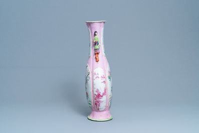 A Chinese famille rose vase with floral and landscape medallions, Qianlong