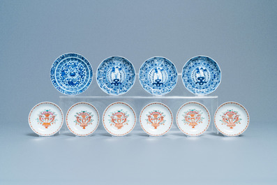 Une collection vari&eacute;e de tasses et soucoupes en porcelaine de Chine famille rose et en bleu et blanc, Qianlong et 19&egrave;me