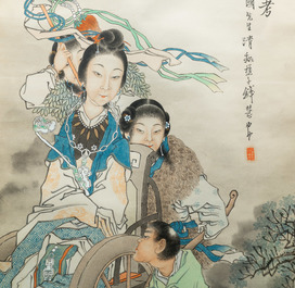 Qian Huian (1833-1911), encre et couleurs sur papier, 19&egrave;me: 'Fugui shoukao, d'apr&egrave;s Wen Anguo'