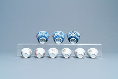Une collection vari&eacute;e de tasses et soucoupes en porcelaine de Chine famille rose et en bleu et blanc, Qianlong et 19&egrave;me
