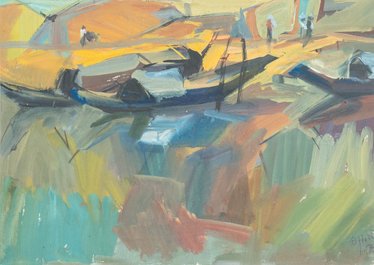 Doan Hong (Vietnam, 1960), huile et gouache sur papier, dat&eacute;s 1978: 'Quatre vues'