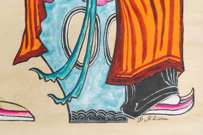 D. Khi&ecirc;m (Vietnam?), prints enhanced with ink and colour: 'Four female musicians'