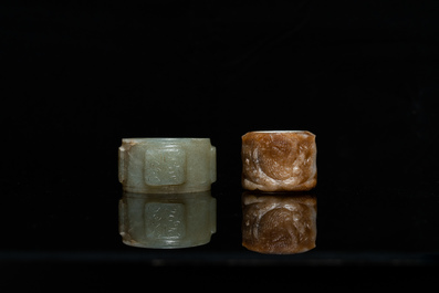 Two Chinese jade archer's rings, 18/19th C.