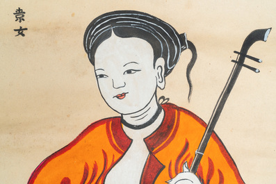 D. Khi&ecirc;m (Vietnam?), prints enhanced with ink and colour: 'Four female musicians'