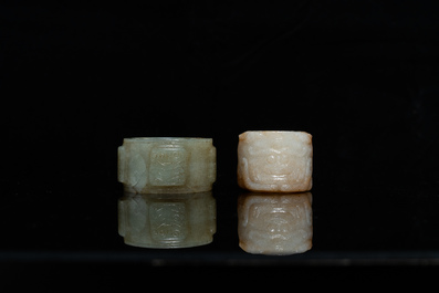 Two Chinese jade archer's rings, 18/19th C.