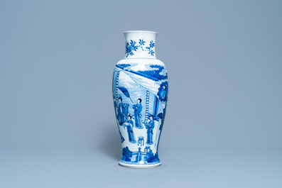 A Chinese blue and white vase with female musicians and dancers, Kangxi