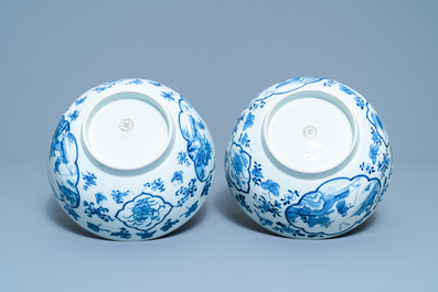 A pair of Chinese blue and white 'fishermen' bowls, Qianlong