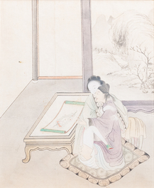 Ecole chinoise, encre et couleurs sur papier, 19&egrave;me: 'Sc&egrave;ne &eacute;rotique'