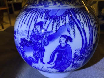 A Chinese blue and white bottle vase, Transitional period