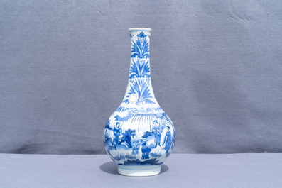 A Chinese blue and white bottle vase, Transitional period