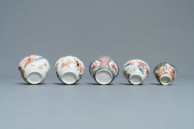 Six Chinese famille rose saucers and five cups, Kangxi and later