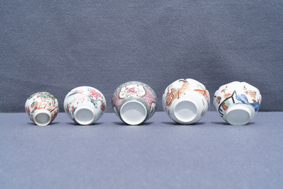 Six Chinese famille rose saucers and five cups, Kangxi and later