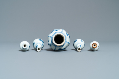 Fifteen Chinese mostly blue and white miniature vases, Kangxi