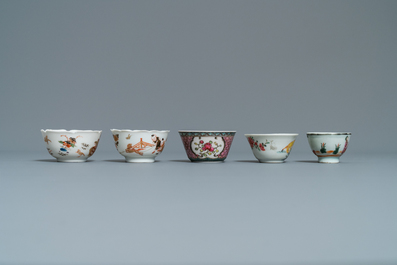 Six Chinese famille rose saucers and five cups, Kangxi and later