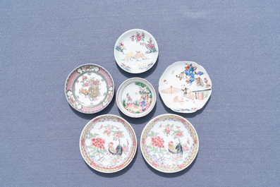 Six Chinese famille rose saucers and five cups, Kangxi and later