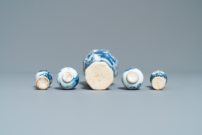 Fifteen Chinese mostly blue and white miniature vases, Kangxi