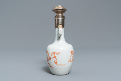 A Chinese silver-mounted iron red 'dragon and phoenix' vase, Kangxi