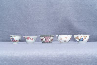 Six Chinese famille rose saucers and five cups, Kangxi and later