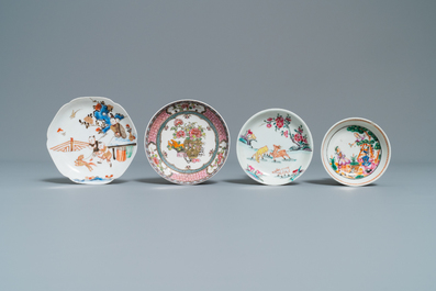Six Chinese famille rose saucers and five cups, Kangxi and later