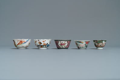 Six Chinese famille rose saucers and five cups, Kangxi and later