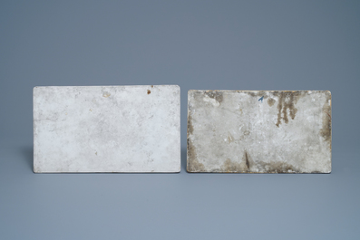 Six blue and white street name signs, Brussels porcelain, 19th C.