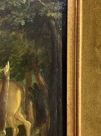 Ecole flamande d'apr&egrave;s Albrecht D&uuml;rer, 16/17&egrave;me, huile sur panneau: Saint Eustache ou Saint Hubert