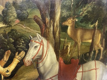 Ecole flamande d'apr&egrave;s Albrecht D&uuml;rer, 16/17&egrave;me, huile sur panneau: Saint Eustache ou Saint Hubert