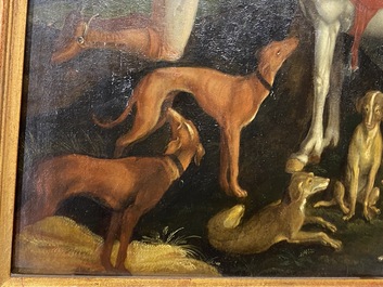 Ecole flamande d'apr&egrave;s Albrecht D&uuml;rer, 16/17&egrave;me, huile sur panneau: Saint Eustache ou Saint Hubert