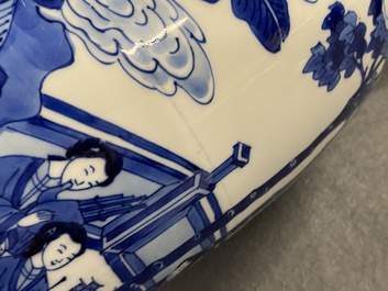 A Chinese blue and white vase with female musicians and dancers, Kangxi