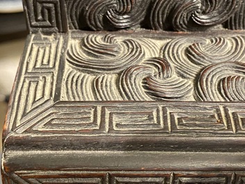 Un petit cabinet en bois sculpt&eacute; &agrave; d&eacute;cor de dragons, Chine, R&eacute;publique