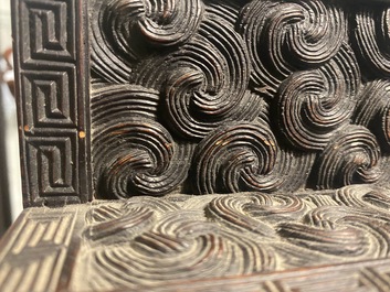Un petit cabinet en bois sculpt&eacute; &agrave; d&eacute;cor de dragons, Chine, R&eacute;publique