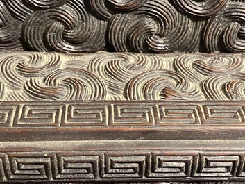 Un petit cabinet en bois sculpt&eacute; &agrave; d&eacute;cor de dragons, Chine, R&eacute;publique