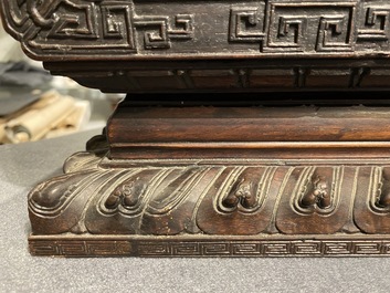 Un petit cabinet en bois sculpt&eacute; &agrave; d&eacute;cor de dragons, Chine, R&eacute;publique