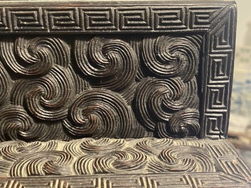 Un petit cabinet en bois sculpt&eacute; &agrave; d&eacute;cor de dragons, Chine, R&eacute;publique