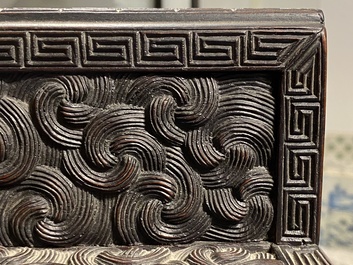 Un petit cabinet en bois sculpt&eacute; &agrave; d&eacute;cor de dragons, Chine, R&eacute;publique
