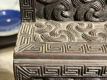Un petit cabinet en bois sculpt&eacute; &agrave; d&eacute;cor de dragons, Chine, R&eacute;publique