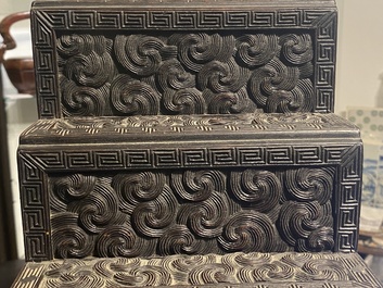 Un petit cabinet en bois sculpt&eacute; &agrave; d&eacute;cor de dragons, Chine, R&eacute;publique
